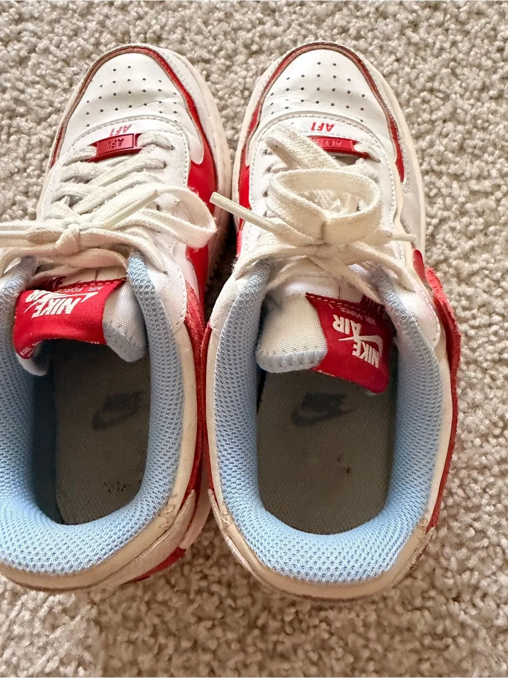 Nike Kids White and Red Air Force 1 Sneakers